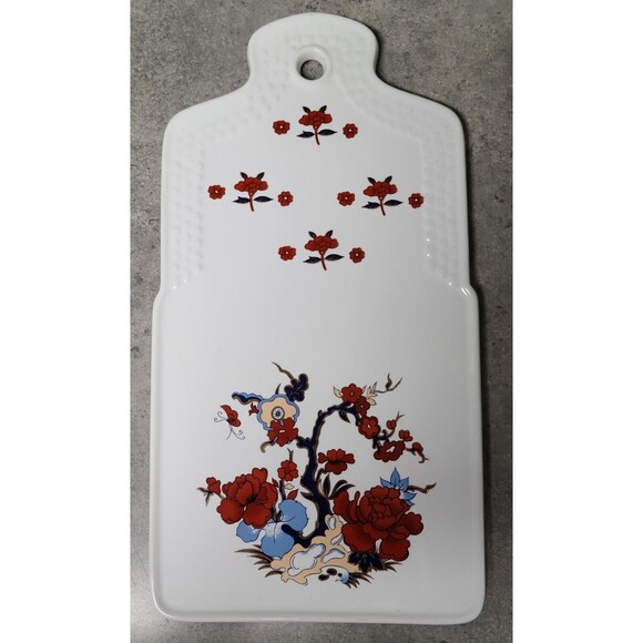 House Of Prill Porcelain Cheese Tray Japanese Theme White Red Blue Floral - Picture 2 of 4